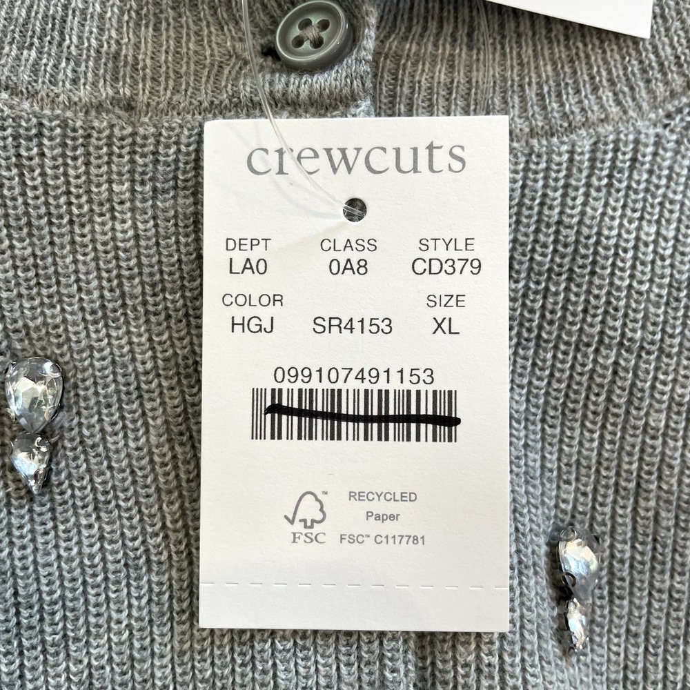 J.Crew Collection Embellished Cardigan Sweater Cotton Holiday CD379 Grey 12 13 - Picture 13 of 15